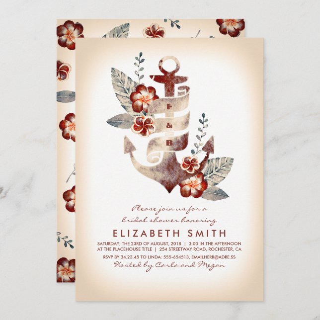 Invitación Ducha nupcial tropical náutica de la playa del (Anverso / Reverso)