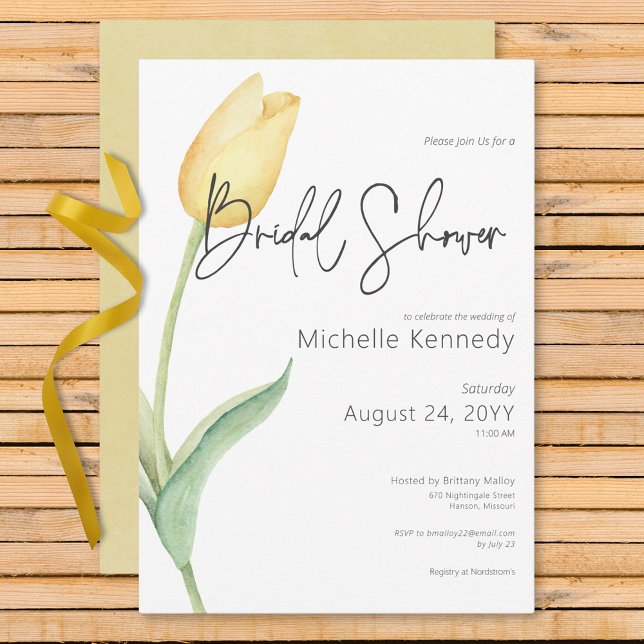 Invitación Ducha nupcial Tulip Solo amarillo moderno (Modern Yellow Tulip Solo Bridal Shower Invitation)