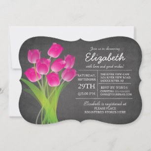 Invitación Ducha nupcial tulipán rosa chalkboard moderna