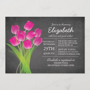 Invitación Ducha nupcial tulipán rosa chalkboard moderna