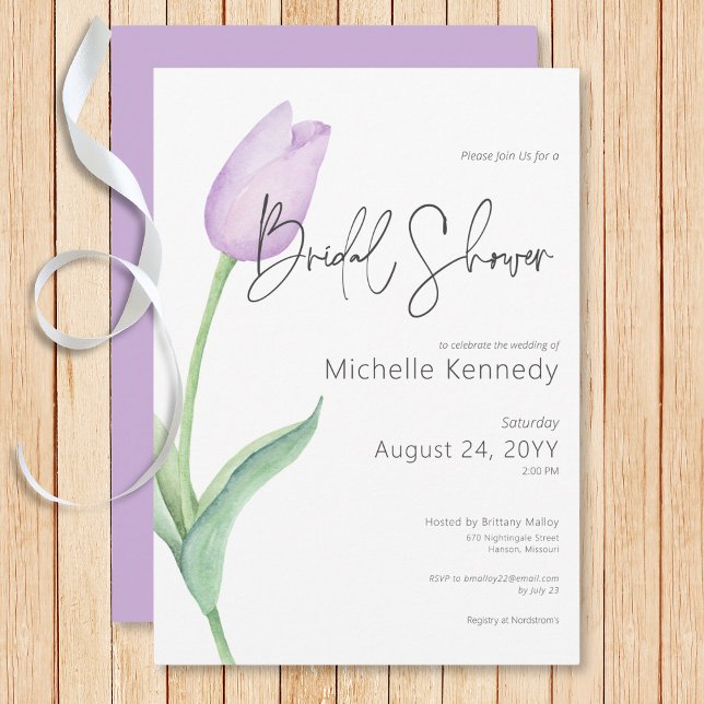 Invitación Ducha nupcial Tulipita Solo (Modern Purple Tulip Solo Bridal Shower Invitation)