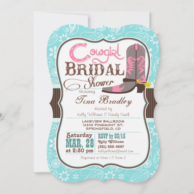 Invitación Ducha nupcial turquesa, rosa y marrón (Anverso)