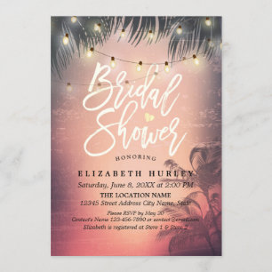 Invitación Ducha nupcial Verano Playa Palm Trees Cadena Luz