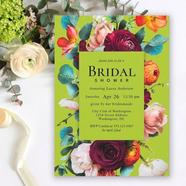 Invitación Ducha nupcial verde floral elegante (Subido por el creador)