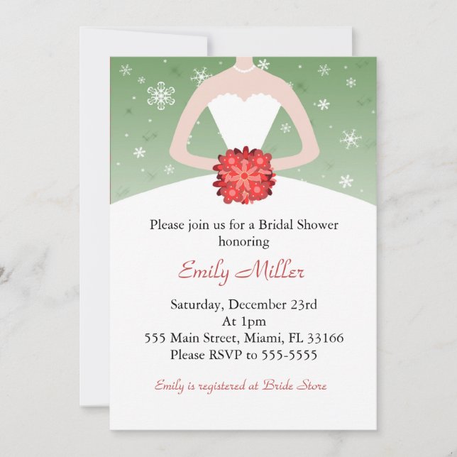 Invitación Ducha nupcial verde roja del invierno de la (Anverso)