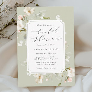 Invitación Ducha Nupcial Verde Salvia Blanca Floral