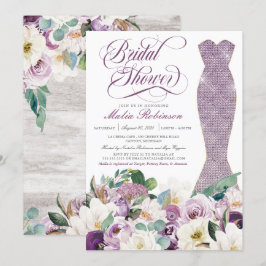 Invitación Ducha nupcial Vestido Glam Gown Lavanda Botánica