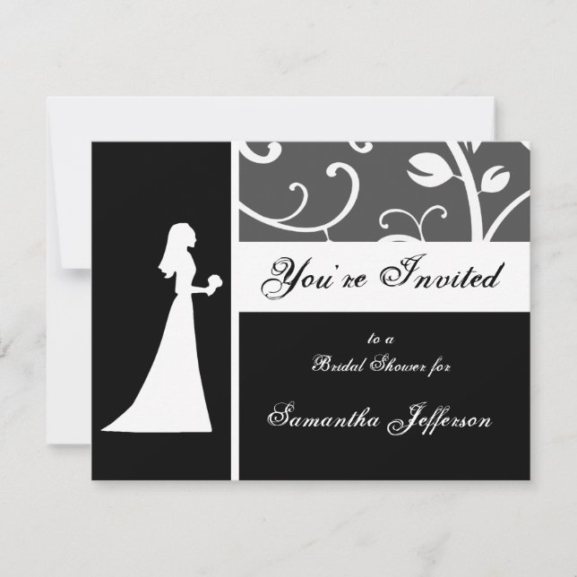 Invitación Ducha nupcial, vides blancos y negros (Anverso)