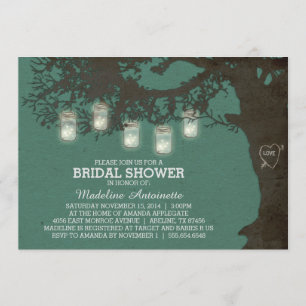 Invitación Ducha nupcial vintage de árbol blanco mason jar