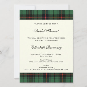 Invitación Ducha nupcial vintage, patrón Tartan Davidson