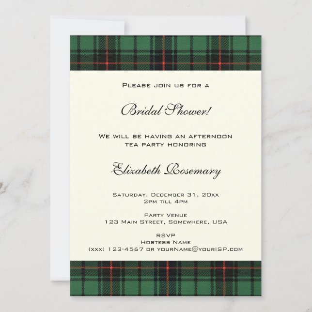 Invitación Ducha nupcial vintage, patrón Tartan Davidson (Anverso)