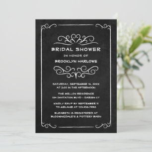 Invitación Ducha Nupcial Vintage Tiza Negra Blanca Pizarra