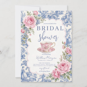 Invitación Ducha Nupcial Vintage Toile de Jouy Rosa