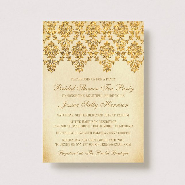 Invitación Ducha nupcial Vintam Gold Damask (Subido por el creador)