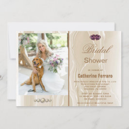 Invitación Ducha nupcial y seda crema, corazón y foto