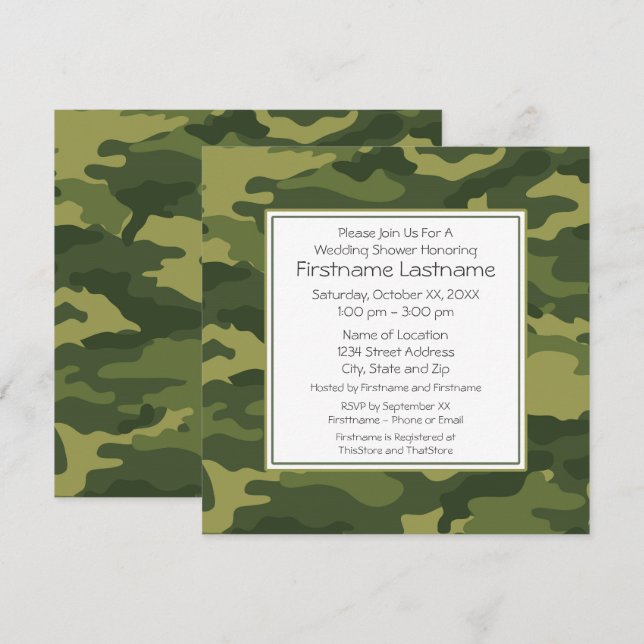 Invitación Ducha o Fiesta Camo Wedding (Anverso / Reverso)