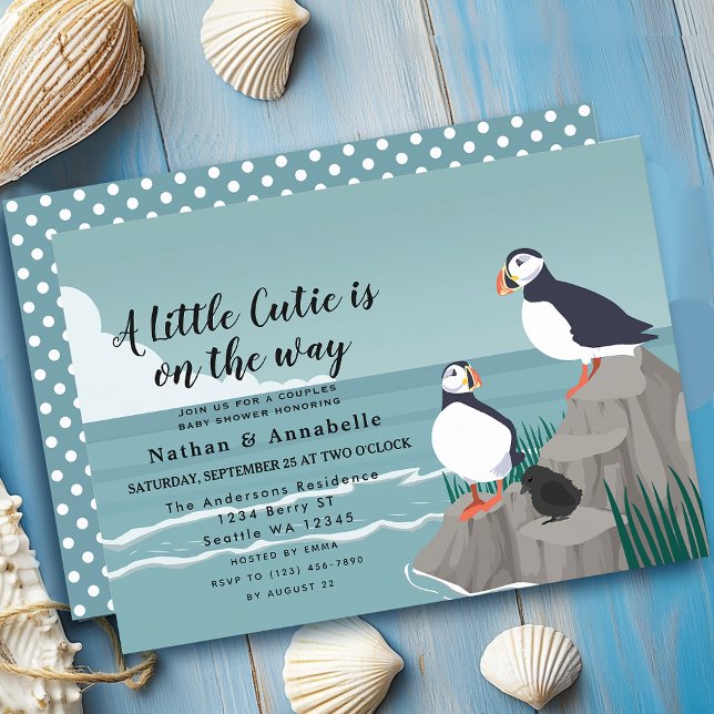 Invitación Ducha para bebé animal de Puffin neutra por género (Subido por el creador)