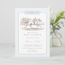 Invitación Ducha para Bebé Blue Go Baby Go Derby Preppy Clási
