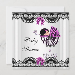 Invitación Ducha para Bebé Cebra Bebé Niña Negro Blanco Rosa