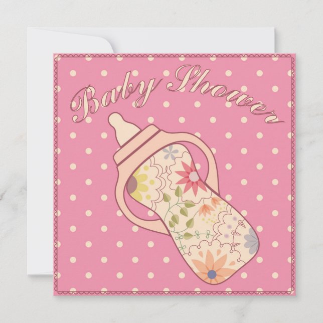 Invitación Ducha para bebé con botella de alimentación rosa (Anverso)