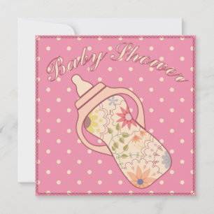 Invitación Ducha para bebé con botella de alimentación rosa