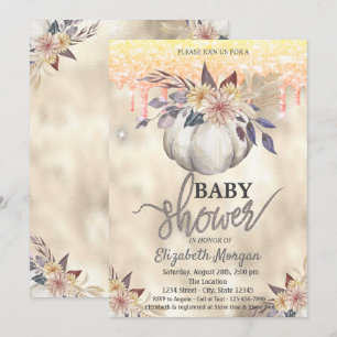 Invitación Ducha para bebé con calabaza acuarela y gotas de b