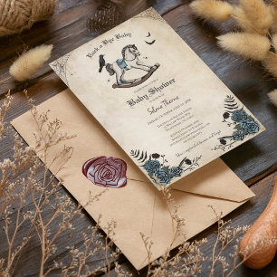 Invitación Ducha para bebé de caballo de balancín floral azul
