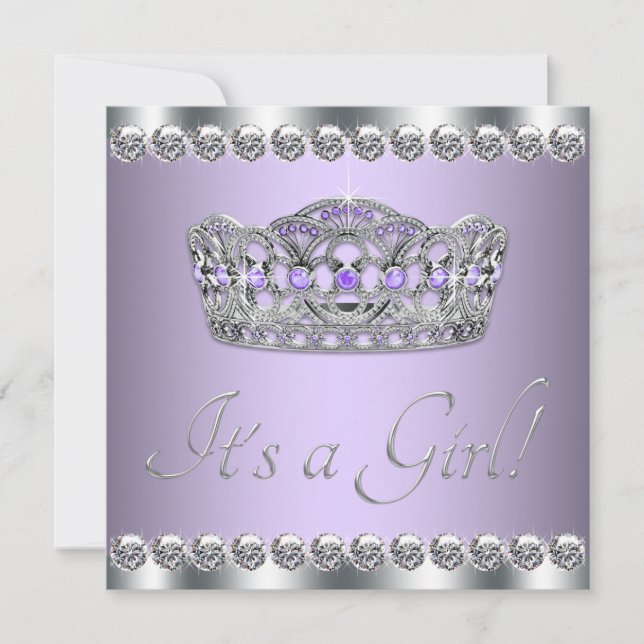 Invitación Ducha para bebé de diamantes plateados lavanda púr (Anverso)