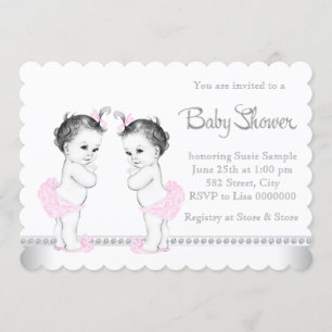 Invitación Ducha para bebé de niña twins elegante