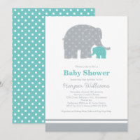 Ducha para bebé elefante gris y azul turquesa