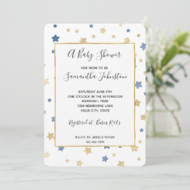 Invitación Ducha para Bebé Estrellas Amarillas Azules Doradas
