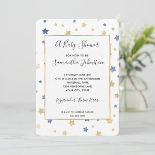 Invitación Ducha para Bebé Estrellas Amarillas Azules Doradas