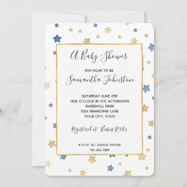 Invitación Ducha para Bebé Estrellas Amarillas Azules Doradas