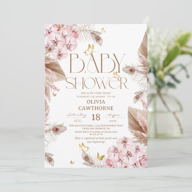 Invitación Ducha para bebé mariposa (Anverso de pie)