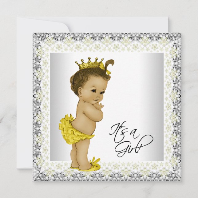 Invitación Ducha para Bebé Niña Amarillo y Gris (Anverso)