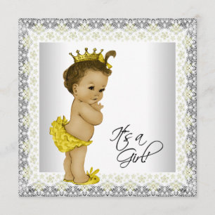 Invitación Ducha para Bebé Niña Amarillo y Gris