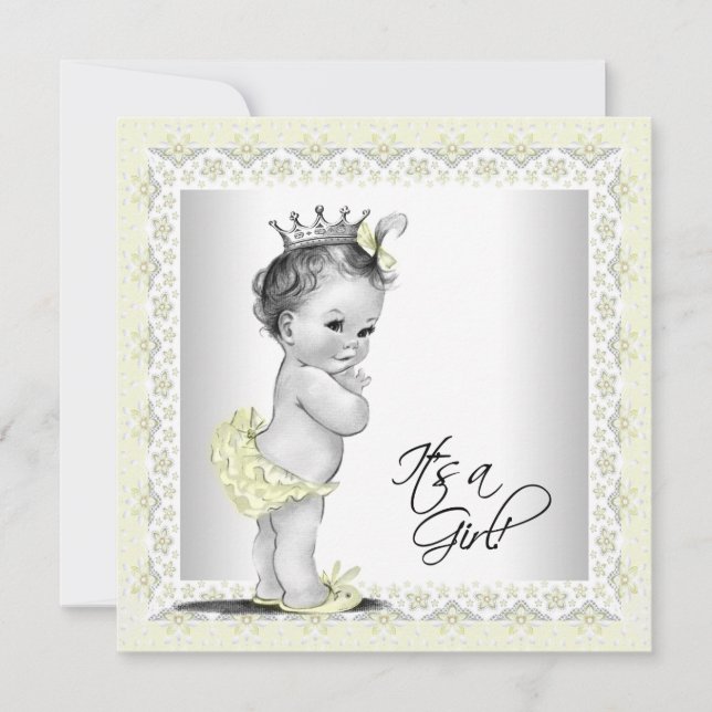 Invitación Ducha para Bebé Niña Amarillo y Gris (Anverso)