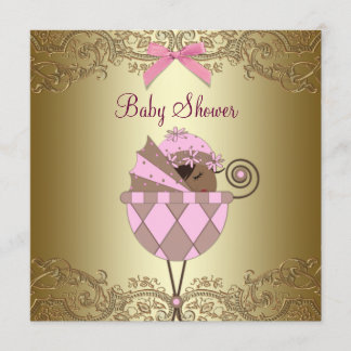 Invitación Ducha para Bebé Niña de Encaje Dorado Rosa