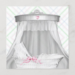 Invitación Ducha para bebé niña en blanco y rosa