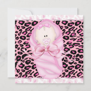 Invitación Ducha para Bebé Niña Leopardo Rosa Negro
