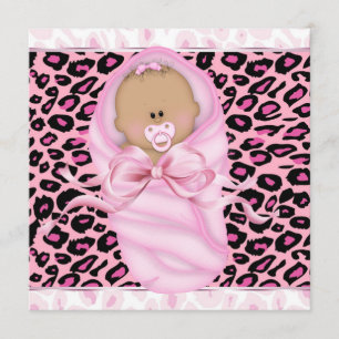 Invitación Ducha para Bebé Niña Leopardo Rosa Negro