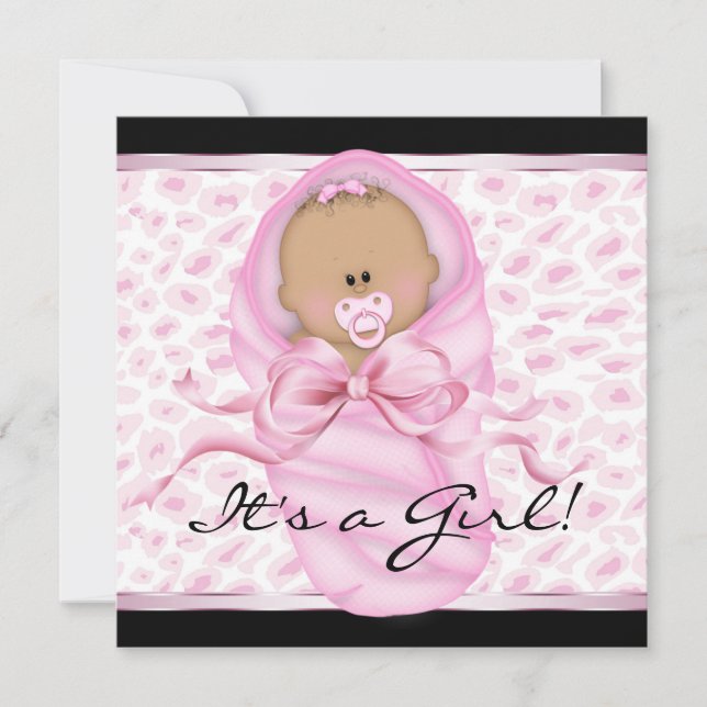 Invitación Ducha para Bebé Niña Leopardo Rosa Negro (Anverso)
