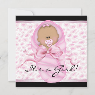 Invitación Ducha para Bebé Niña Leopardo Rosa Negro