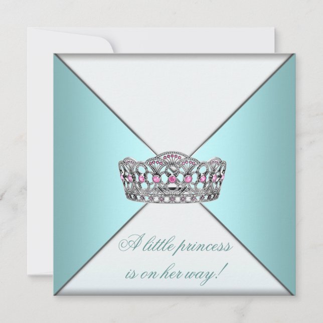 Invitación Ducha para Bebé Niña Princesa Tiara Verde Azul Bla (Anverso)