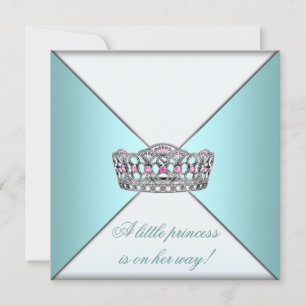 Invitación Ducha para Bebé Niña Princesa Tiara Verde Azul Bla