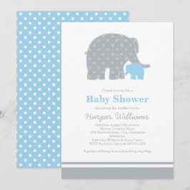Invitación Ducha para bebé niño azul gris elefante bebé madre