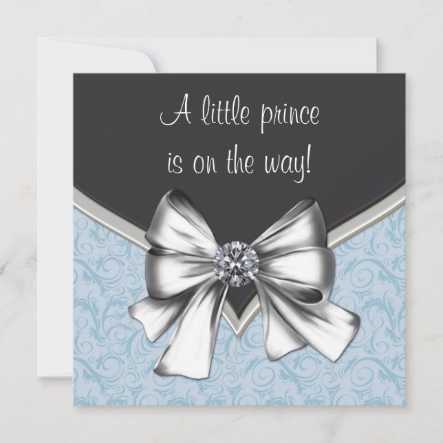 Invitación Ducha para bebé niño azul y negro (Anverso)