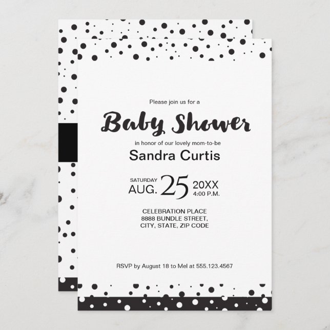 Invitación Ducha para bebé, personalizada, en blanco y negro (Anverso / Reverso)