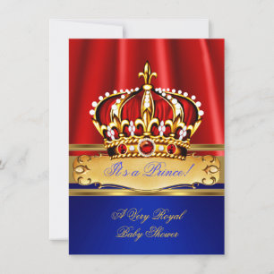Invitación Ducha para bebé príncipe niño azul real oro rojo c