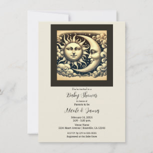 Invitación Ducha para bebé Vintage Celestial Sol y Luna